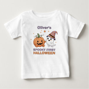 Camiseta De Bebé "Susto en el Primer Halloween" Fantasma y Calabaza