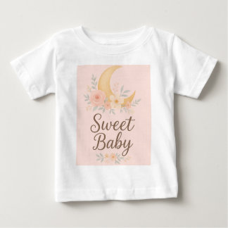 Camiseta De Bebé Sweet Baby Floral Moon Design – Gentle Pastel Nurs