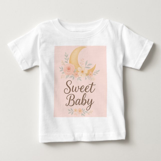 Camiseta De Bebé Sweet Baby Floral Moon Design – Gentle Pastel Nurs (Anverso)