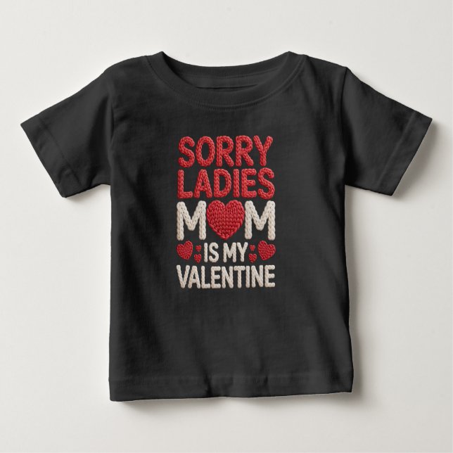 Camiseta De Bebé Sweet Faux Yarn Mom Is My Valentine Kids Design (Anverso)