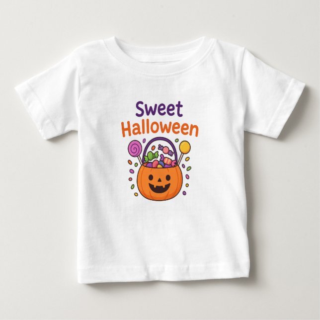 Camiseta De Bebé Sweet Halloween Cute Candy Bucket Design  (Anverso)