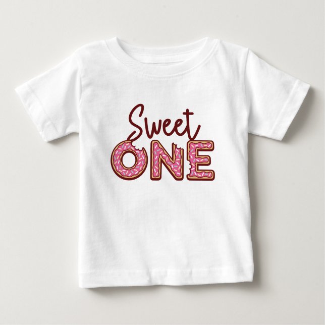 Camiseta De Bebé Sweet One First Birthday Donut Theme T-Shirt (Anverso)