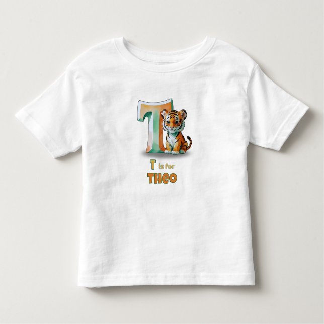 Camiseta De Bebé T is for Theo - Personalized Toddler T-Shirt (Anverso)
