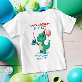 Camiseta De Bebé T Rex Dinosaur Add Age Happy Birday Fiesta
