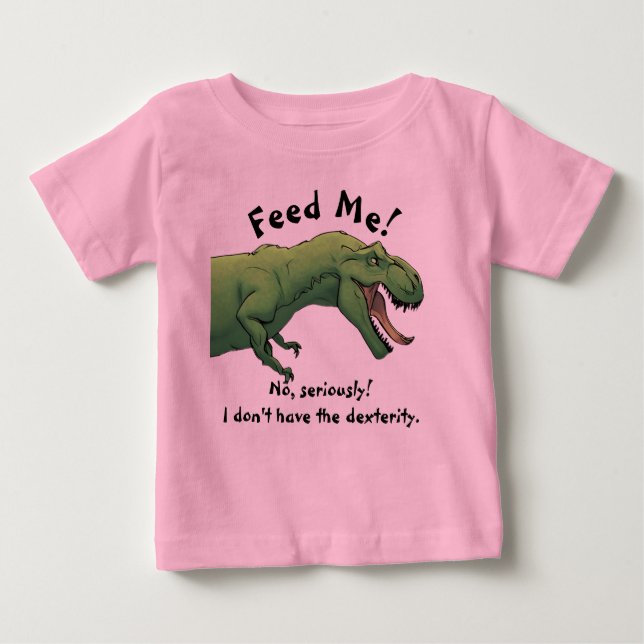 Camiseta De Bebé T-Rex Dinosaurio Feed Me Baby Set One Piece (Anverso)