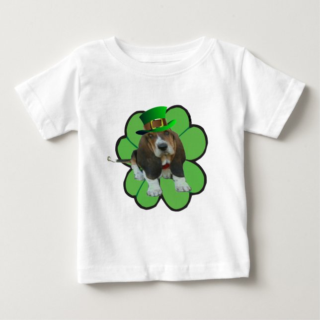 Camiseta De Bebé T-Shirt Basset Hound Happy St. Patrick's Clover (Anverso)
