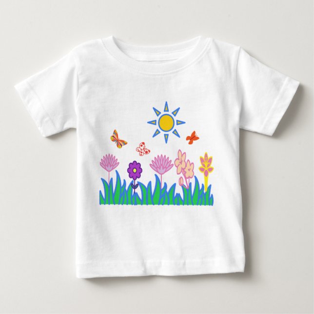 Camiseta De Bebé T shirt flores mariposas sol naturaleza Camiceta (Anverso)