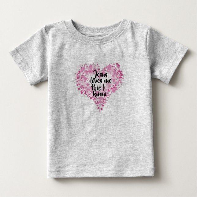 Camiseta De Bebé T-shirt "Jesus loves me" grijs. (Anverso)