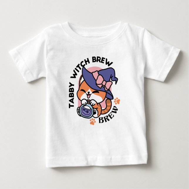 Camiseta De Bebé Tabby Witch Brew – Cute Halloween Cat Design (Anverso)