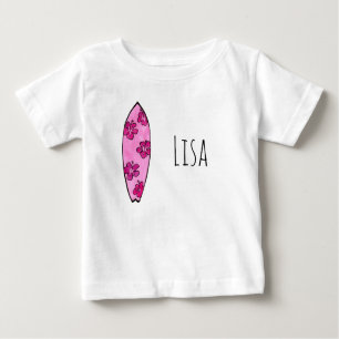 Camiseta De Bebé Tabla hawaiana rosada del hibisco con nombre
