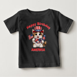 Camiseta De Bebé Tan, Black&White Kitten (1r) Patriotic Kid T-Shirt