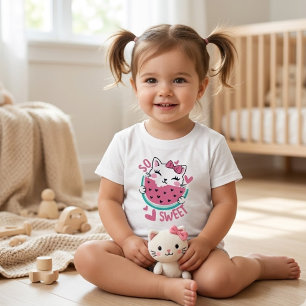 Camiseta De Bebé Tan Dulce Gatito Kawaii Comiendo Sandía Niño