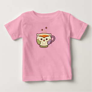 Camiseta De Bebé Taza de Té Búho Dulce-Ojos Guiñando y Té Caliente