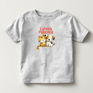 Camiseta De Bebé Te Amo Por Siempre Gatito y Perrito Kawaii Adorabl