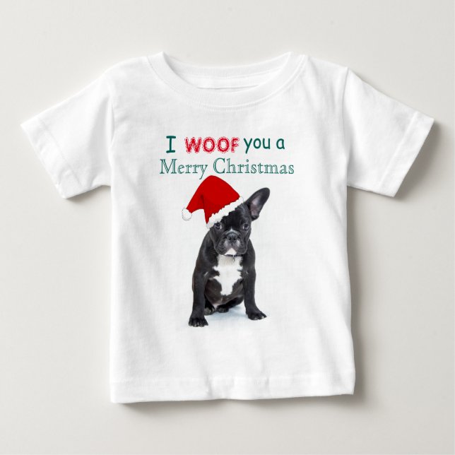Camiseta De Bebé "Te deseo una feliz Navidad" Bulldog de cachorro (Anverso)