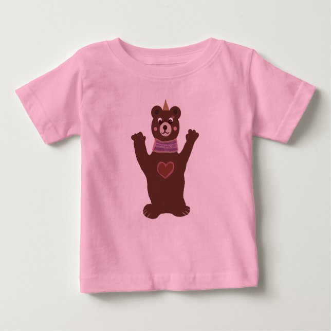 Camiseta De Bebé Té rosado de rifa con oso (Anverso)