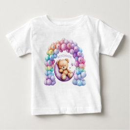 Camiseta De Bebé Teddy Bear 1er cumpleaños Globos coloridos