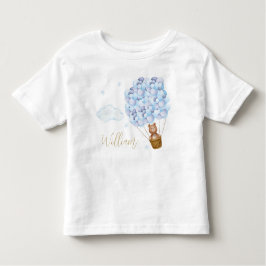 Camiseta De Bebé Teddy Bear Blue Balloons Gold Script