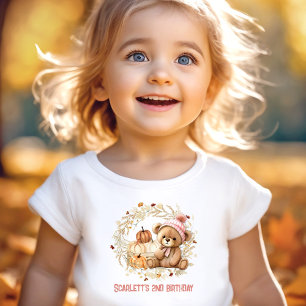 Camiseta De Bebé Teddy Bear Fall Pumpkins de cumpleaños Nombre Chic