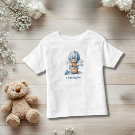 Camiseta De Bebé Teddy Bear Hot Air Balloon Blue Boy Personalizado