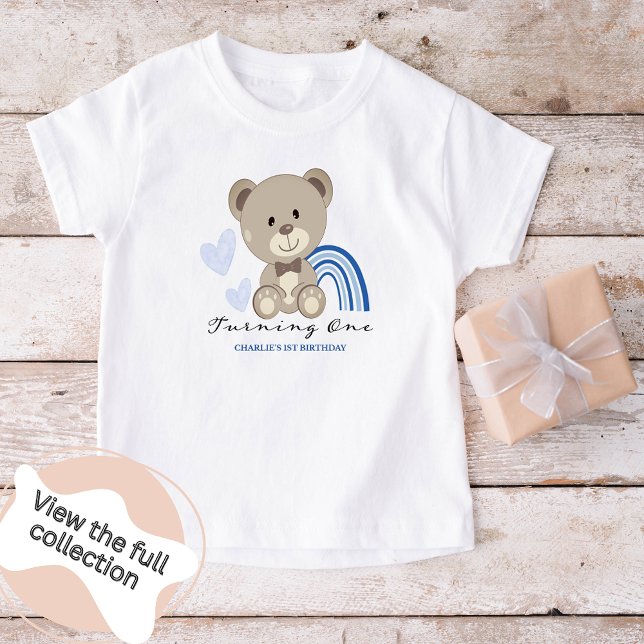Camiseta De Bebé Teddy Bear primer cumpleaños azul (Subido por el creador)