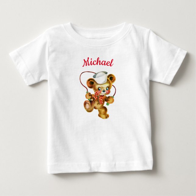 Camiseta De Bebé Teddy Bear saltando Rope nombre personalizado (Anverso)