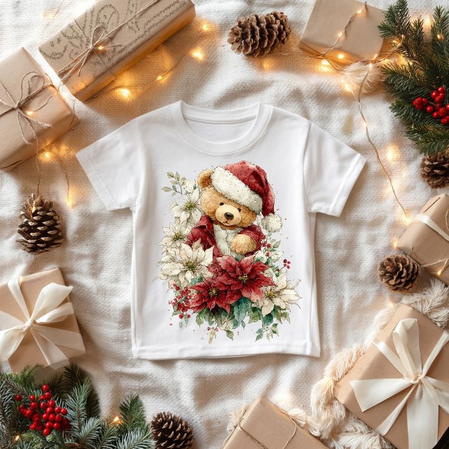 Camiseta De Bebé Teddy bear Santa Claus with Christmas flowers (Subido por el creador)