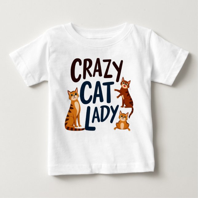 Camiseta De Bebé Tee Adorable para Bebés - Locura dama de gato con  (Anverso)