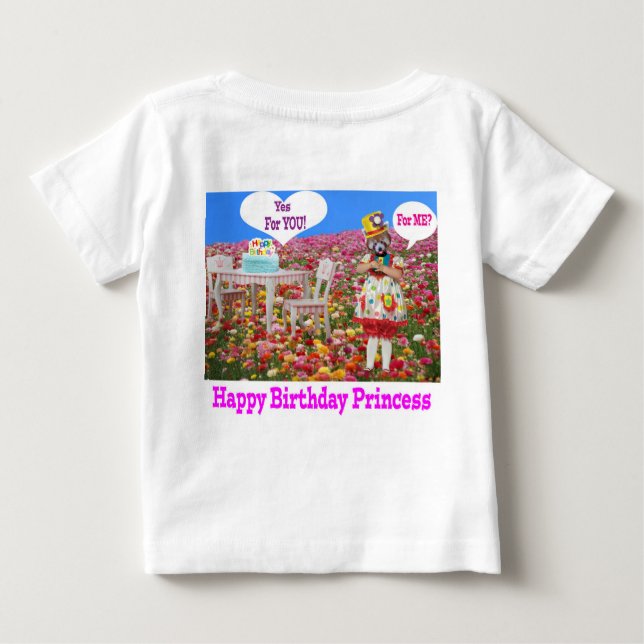 Camiseta De Bebé tee de bebé. Feliz cumpleaños, princesa. (Reverso)