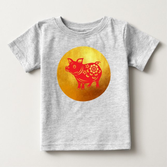 Camiseta De Bebé Tee de bebé rojo en el año de cerdo chino 2019 (Anverso)