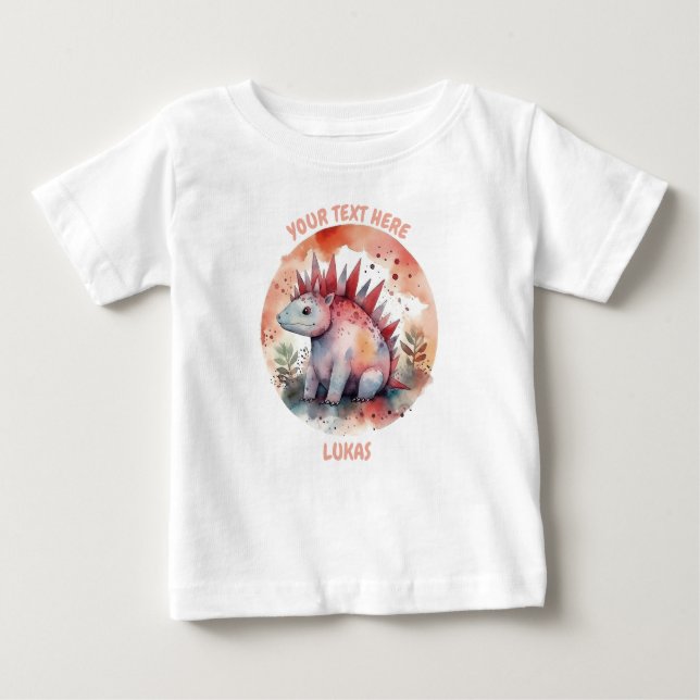 Camiseta De Bebé Tee de dinosaurio infantil personalizado (Anverso)