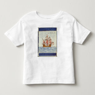 Camiseta De Bebé Teja de Azulejos que representa una nave, de