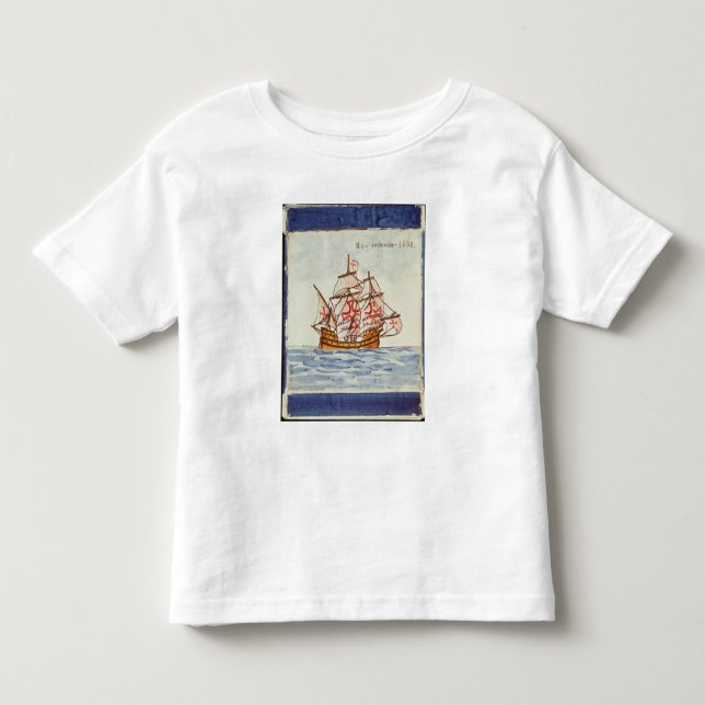 Camiseta De Bebé Teja de Azulejos que representa una nave, de (Anverso)