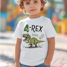 Camiseta De Bebé Tema 4-Rex Cute Dinosaur Nombre del cuarto Fiesta