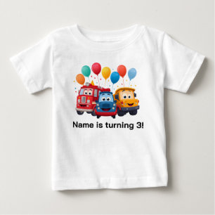 Camiseta De Bebé Tema de Cumpleaños de Camión con Rayas Azules