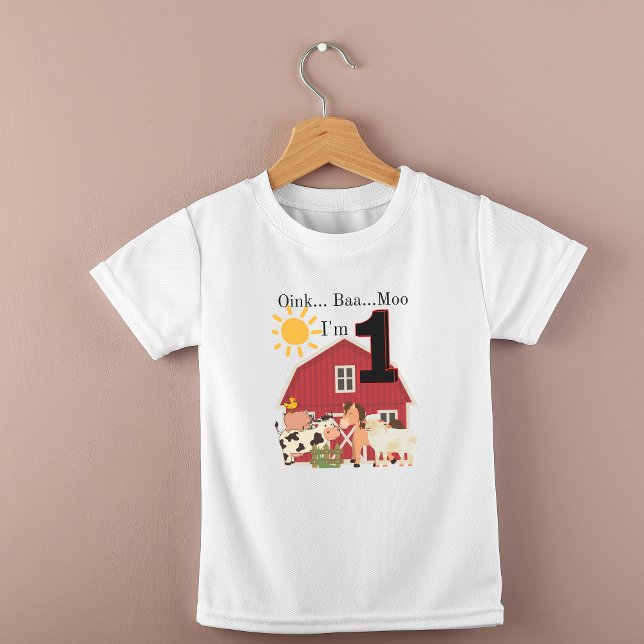 Camiseta De Bebé Tema de la granja de cumpleaños de un año (One Year Old Birthday Farm Theme Baby T-Shirt)