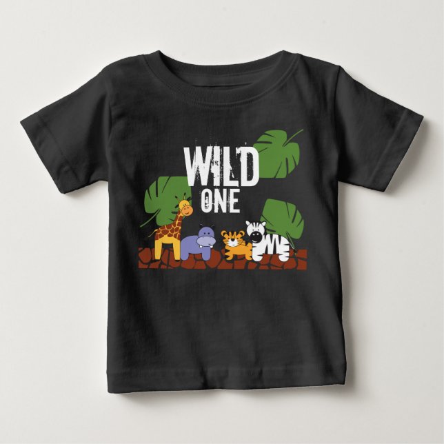 Camiseta De Bebé Tema de la selva WILD ONE Primer cumpleaños Verde (Anverso)