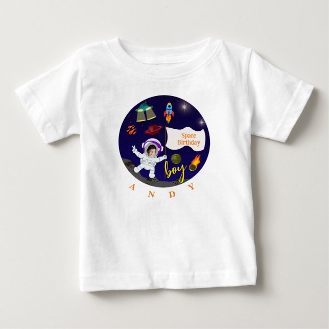 Camiseta De Bebé Tema del espacio Personalizado de cumpleaños (Anverso)