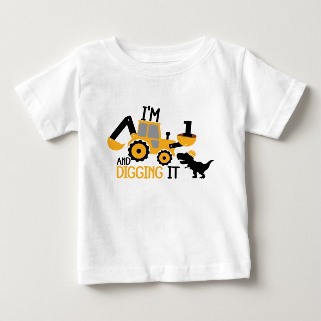 Camiseta De Bebé Tengo 1 y estoy cavando un dinosaurio de cumpleaño (Anverso)