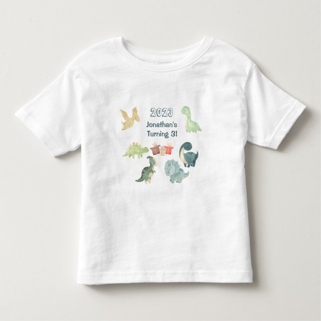 Camiseta De Bebé Tercer Cumpleaños Acuarela de Dinosaurio Bonito  (Anverso)