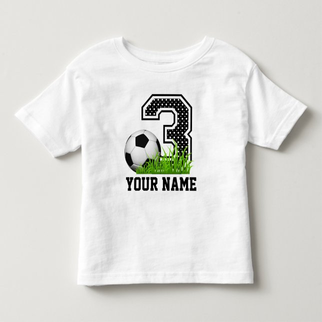 Camiseta De Bebé Tercer cumpleaños del fútbol personalizado (Anverso)