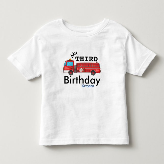 Camiseta De Bebé Tercer Firetruck Grayson del cumpleaños (Anverso)