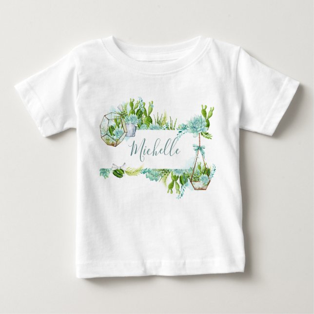 Camiseta De Bebé Terrario de cristal de agua suculenta Baby Shower (Anverso)