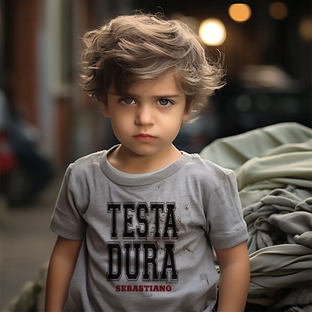 Camiseta De Bebé Testa Dura (Cabeza Dura) Stubborn Funny Italiano (Testa Dura (Funny way of saying "Hard Headed" or "Stubborn" in Italian)
Baby Tee)