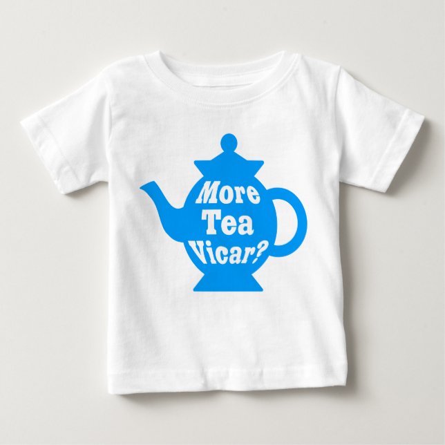 Camiseta De Bebé Tetera - ¿Más té Vicar? - Azul y blanco medio (Anverso)