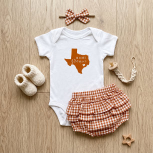Camiseta De Bebé Texas Criado en Casa   Naranja Quemado y Blanco