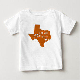 Camiseta De Bebé Texas Criado en Casa Naranja Quemado y Blanco