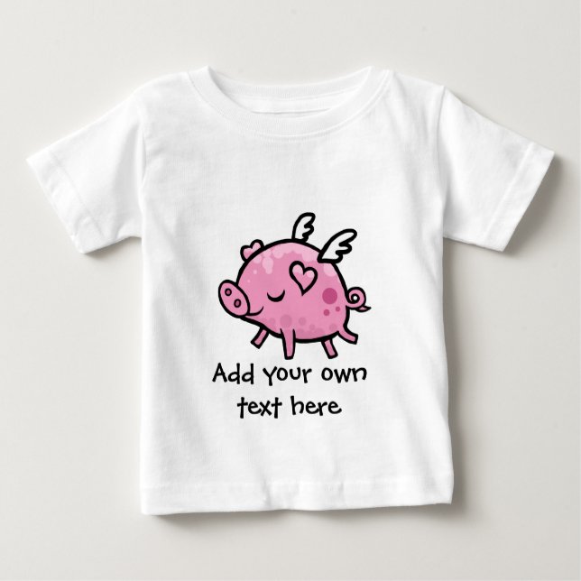 Camiseta De Bebé Texto adaptable del cerdo del vuelo del dibujo (Anverso)
