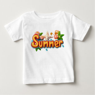 Camiseta De Bebé Texto de verano colorido con elementos de playa