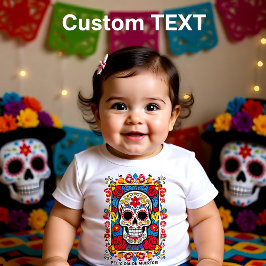 Camiseta De Bebé Texto personalizado Dia de Muertos Calavera de azú